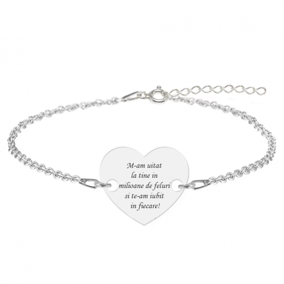 Bratara argint inimioara 16 mm - personalizata cu text